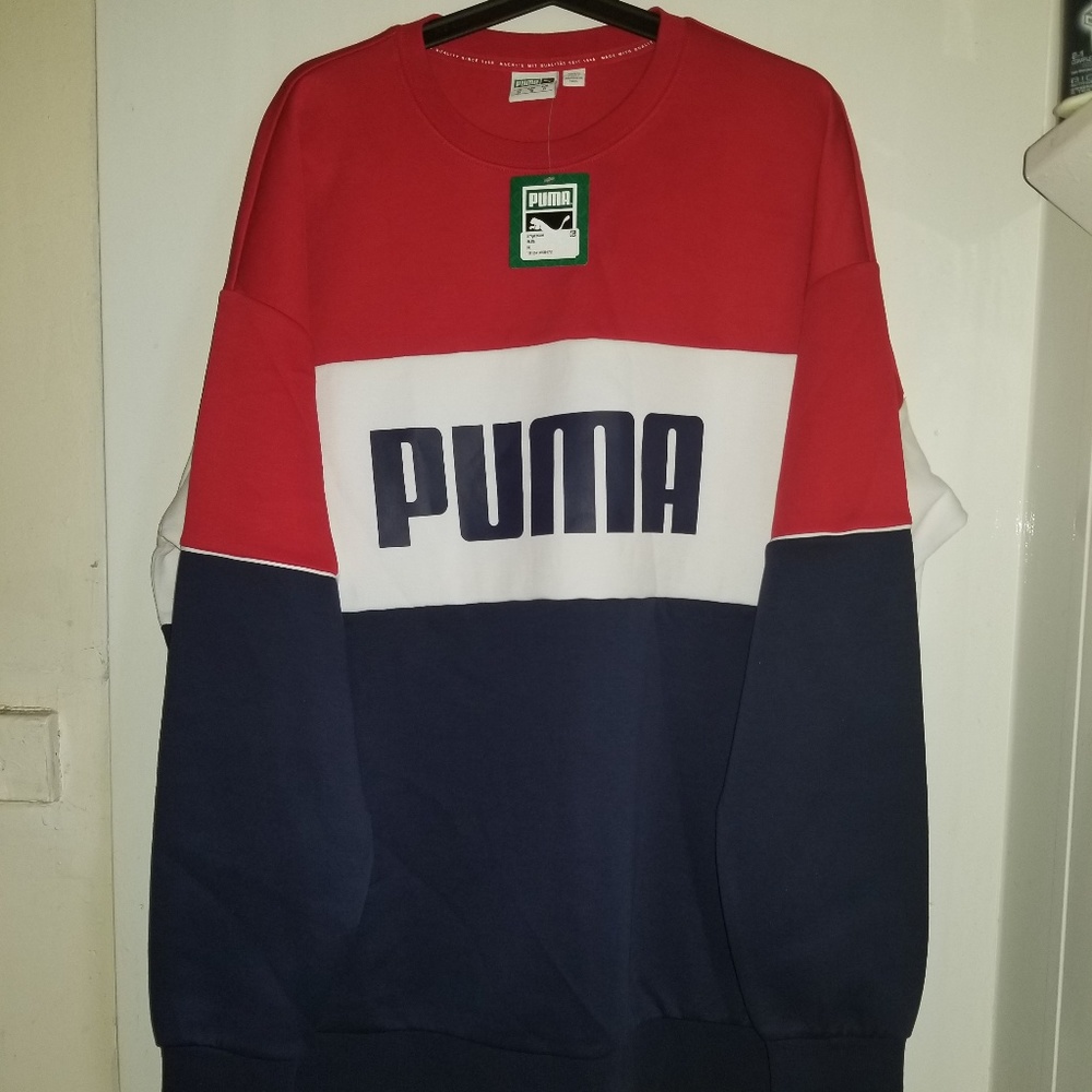 Puma Mens Colorblock Sweatshirt | Red White Blue